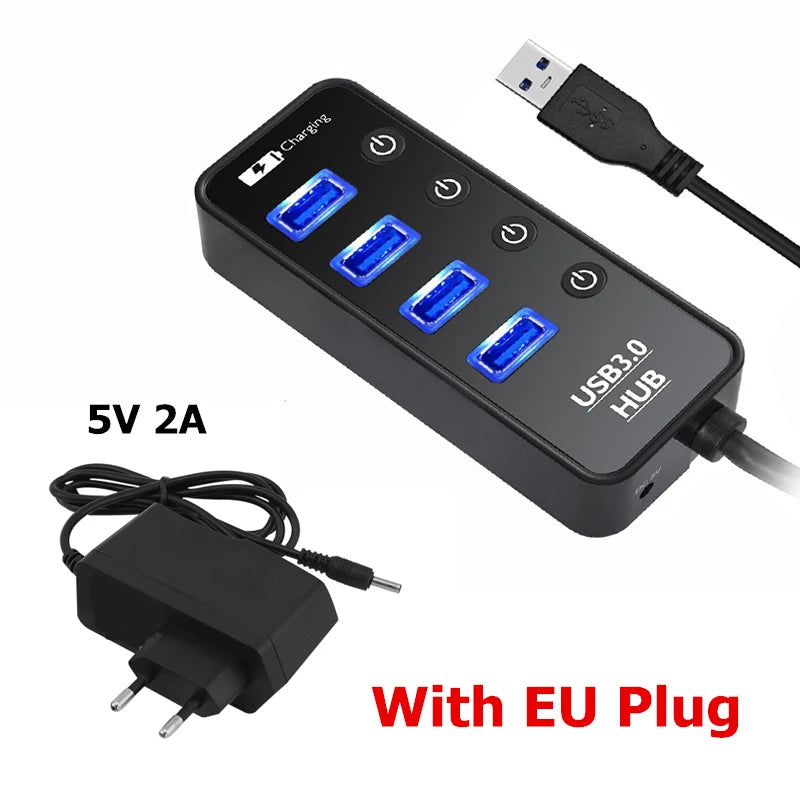 USB 3.0 4-Port Hub with Power Adapter