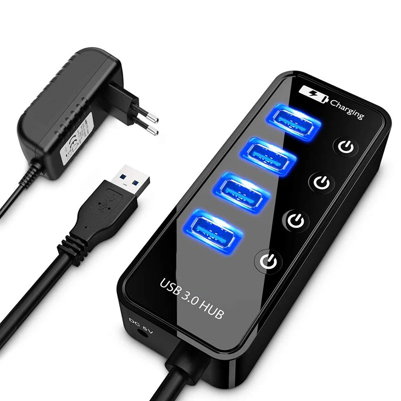 USB 3.0 4-Port Hub with Power Adapter