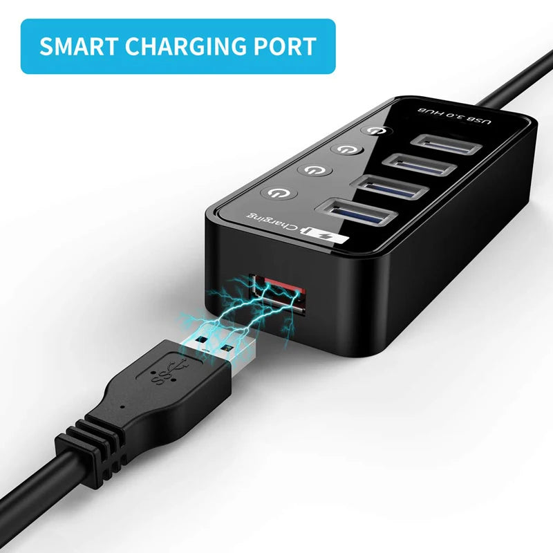 USB 3.0 4-Port Hub with Power Adapter