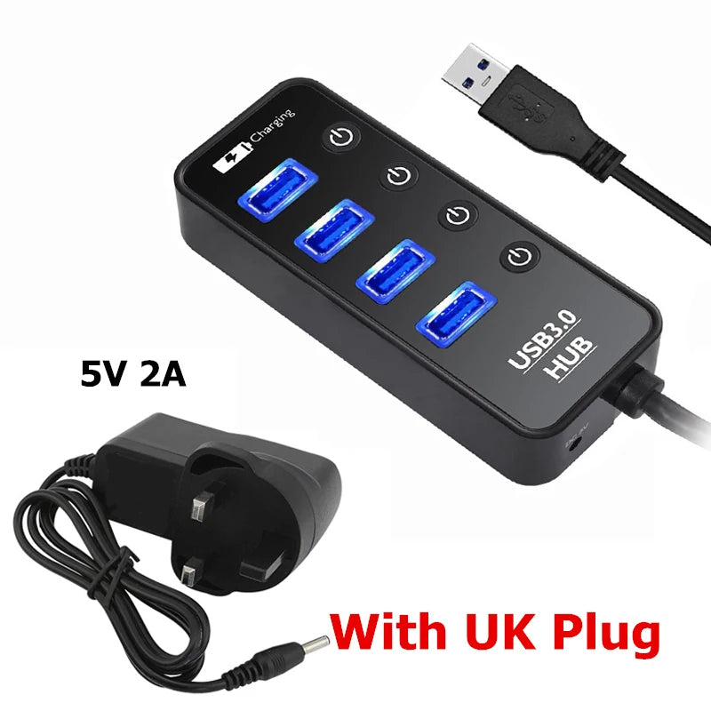 USB 3.0 4-Port Hub with Power Adapter