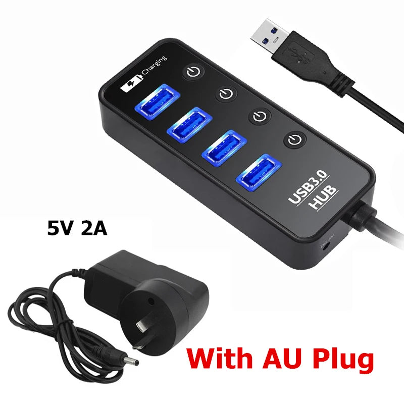 USB 3.0 4-Port Hub with Power Adapter