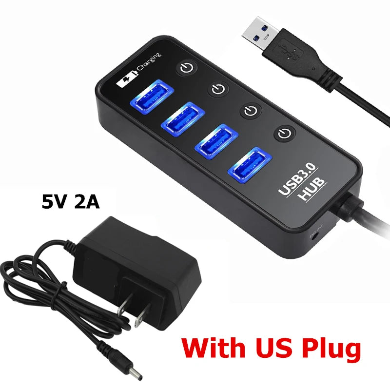 USB 3.0 4-Port Hub with Power Adapter